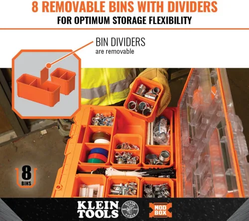 Vista 4 de Klein Tools 54806MB MODbox - Caja de compartimento alto, organizador de herramientas de ancho completo, caja de herramientas de piezas pequeñas