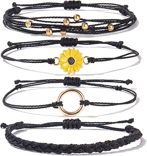 Vista 24 de Pulsera de cuerda trenzada hecha a mano con diseño de girasol para adolescentes y mujeres Beige