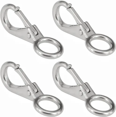 Vista 6 de Stainless Steel 316 Spring Snap Hook – Fixed Eye Clip for Boat, Flag Pole, Keychain, Car Keys Rustproof Snap Shackle with High-Strength Locking
