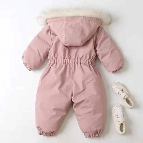 Vista 3 de Chaqueta de invierno gruesa con capucha para niños y niñas, traje de nieve para niños pequeños, pantalones cálidos a prueba de viento para niñas