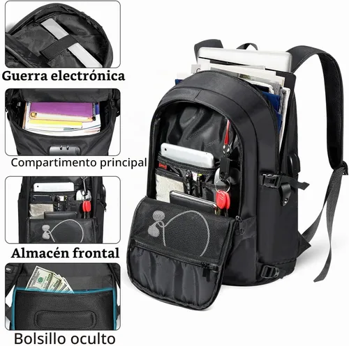 Vista 4 de Tzowla Mochila antirrobo de 35 litros con puerto de carga USB para portátil