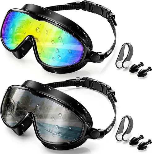 Vista 9 de Aegend Gafas de natación para adultos y jóvenes, paquete de 2 gafas de natación antivaho anti-UV para hombres y mujeres