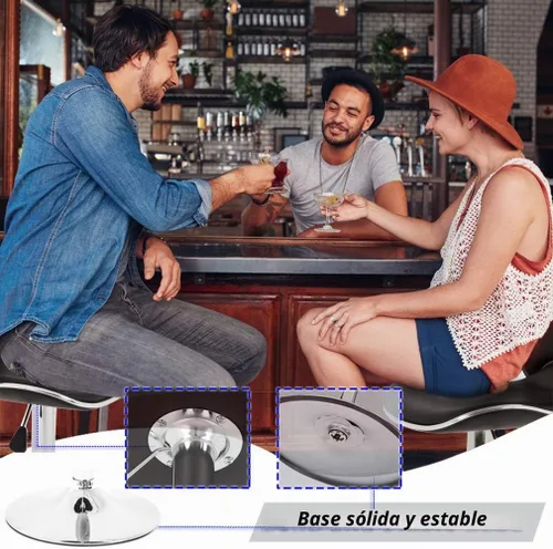 Vista 4 de Taburete de bar moderno, juego de 2 taburetes de bar giratorios ajustables, altura de mostrador, de piel sintética, taburetes de cocina