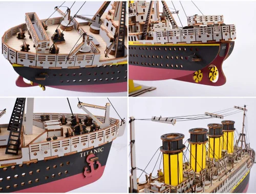 Vista 5 de Bitopbi Rompecabezas de madera 3D modelo Titanic de gran tamaño, crucero, versión en inglés, coleccionable, construcción de bricolaje, kit