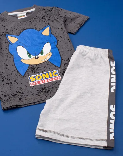 Vista 3 de Sonic The Hedgehog Pijamas para niños, personajes gamer, camiseta y pantalones cortos, conjunto de pijamas