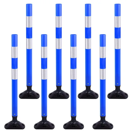 Vista 8 de OrangeStar Paquete de 8 conos de tráfico azules con base de resorte, postes de delineador de 48 pulgadas con rayas reflectantes para seguridad vial