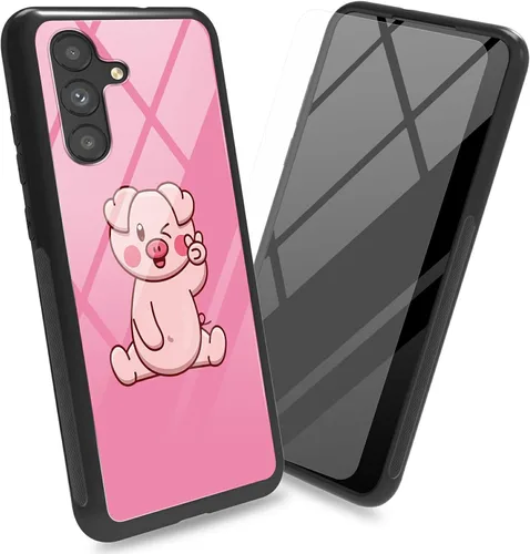Vista 28 de Funda para Samsung Galaxy A13 5G con protector de pantalla, cubierta trasera de vidrio templado, diseño de flores de gato negro, marco de Flores