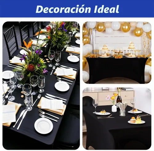 Vista 7 de Fixwal Paquete de 12 Cubiertas de Mesa de Spandex Negro para Mesas de 6 Pies, Fundas de Mesa Rectangulares Ajustadas Elásticas para Bodas
