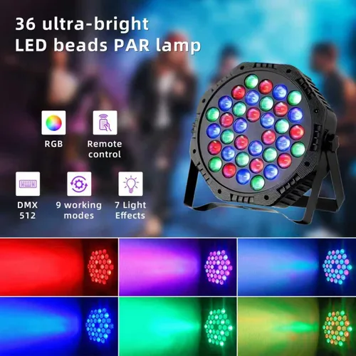 Vista 7 de 36 luces LED Par de luces DJ con cable RGB con control activado por sonido iluminación ascendente para bodas, fiestas, clubes, aparatos