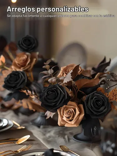 Vista 5 de InnoGear Flores artificiales, paquete de 50 unidades, rosas artificiales de espuma negras con tallos a granel para decoración, ramos de boda DIY