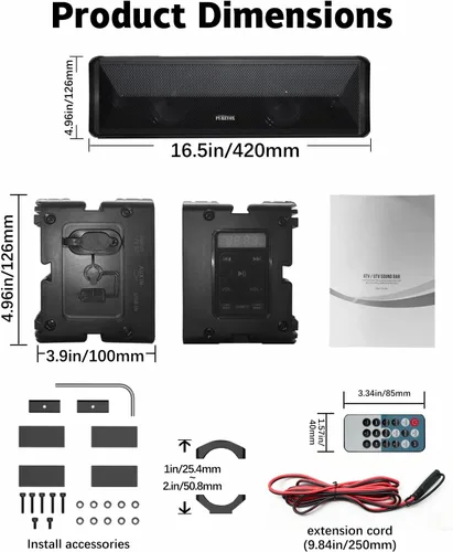 Vista 9 de Barra de sonido UTV 17 pulgadas 4 altavoces ATV SoundBar Bluetooth IP66 RGB luz de fiesta