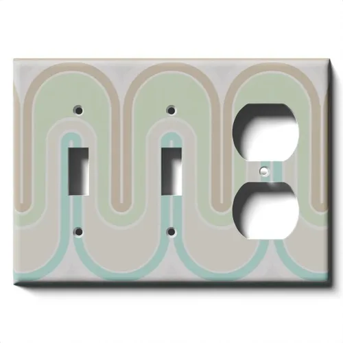 Vista 4 de Placa decorativa de salida - Verde Retro Waves - Receptáculo doble dúplex