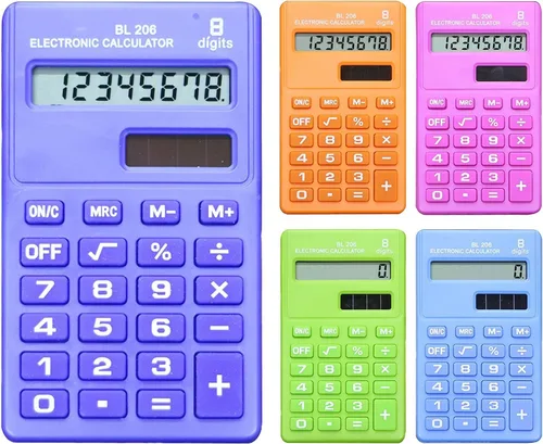 Vista 7 de Calculadoras estándar básicas azules, mini calculadora digital de escritorio, calculadora inteligente de energía solar, tamaño de bolsillo, oficina