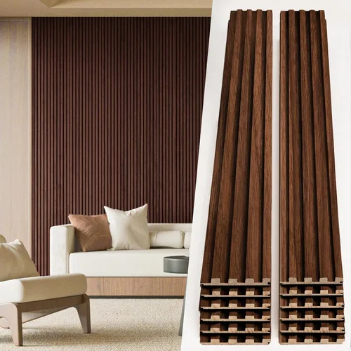 Vista 19 de Art3d Panel de pared de listones de madera de 4 piezas de 96"x5.7" para interior, techo y decoración, 15.2 pies cuadrados 4 piezas de madera natural