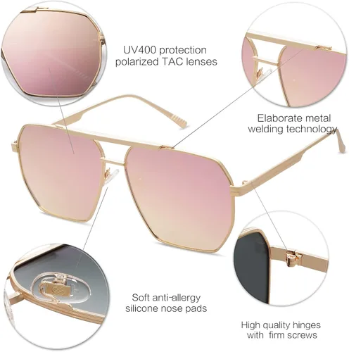 Vista 4 de SOJOS Gafas de sol polarizadas cuadradas de gran tamaño retro para mujeres y hombres