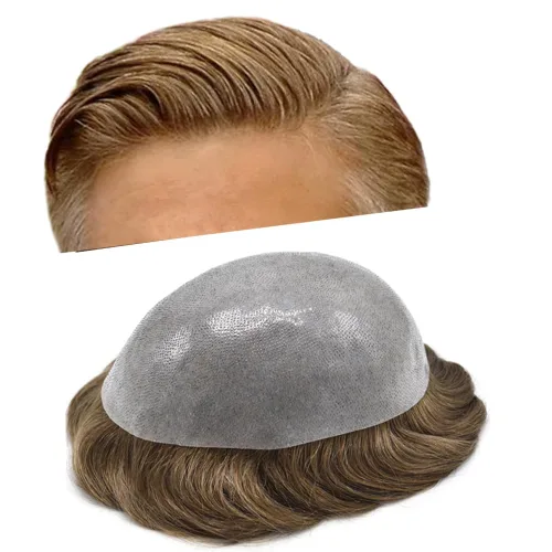Vista 62 de PU Toupee para hombres pieza de pelo real sistema de reemplazo de cabello humano para hombres Toupee pieza de pelo para hombres piel polivinílica