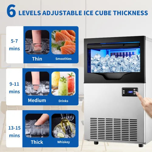 Vista 3 de Máquina comercial para hacer hielo de 100 libras/día, máquina de hielo de acero inoxidable debajo del mostrador, lista para hielo en 5-15 minutos