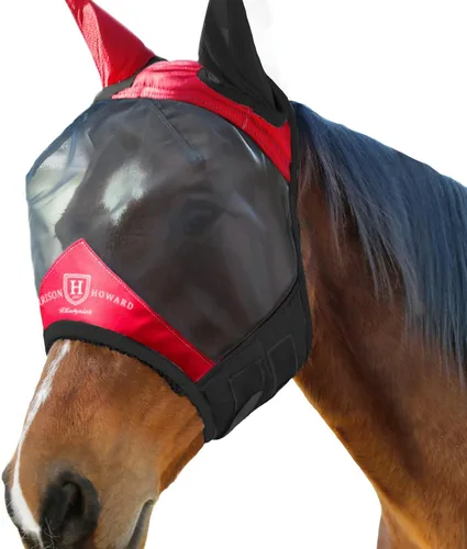 Vista 136 de Harrison Howard Máscara de mosca de caballo luminosa profesional estándar con orejas protección UV para caballo, azul y plateado, pequeño poni Azul