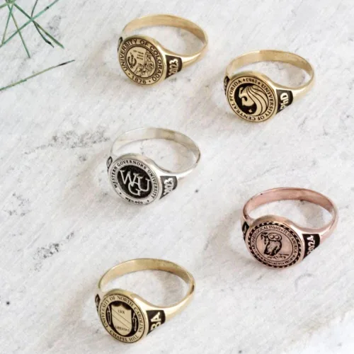 Vista 2 de Ssjewel Customize Own University Name Ring Personalize Women's High School Ring Graduation Gift Ring 14K Gold Finish Men High School Class Ring