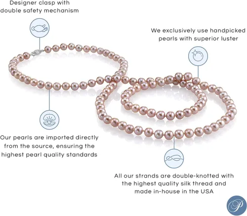 Vista 2 de Collar de perlas cultivadas de agua dulce rosa para mujer de 18 pulgadas de longitud con oro de 14 quilates y calidad AAA, The Pearl Source, Perla