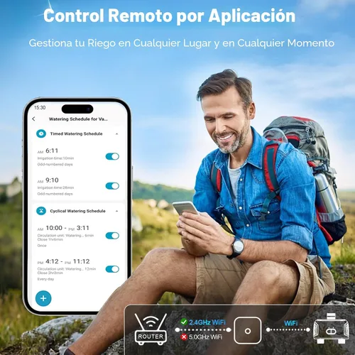 Vista 2 de WiFi Water Timer for Garden Hose with Brass Inlet,Smart Hose Timer with WiFi Hub, APP & Voice Control,Up to 20 Watering Plans, 2-Zone Sprinkler Drip