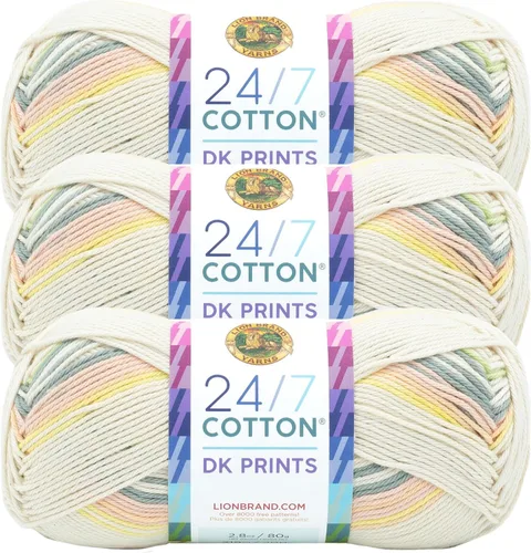 Vista 28 de Lion Brand Yarn Estampados DK de algodón 24/7, hilo para tejer, ganchillo y manualidades, azul, paquete de 1 Cotton Yarn for Knitting, Crochet
