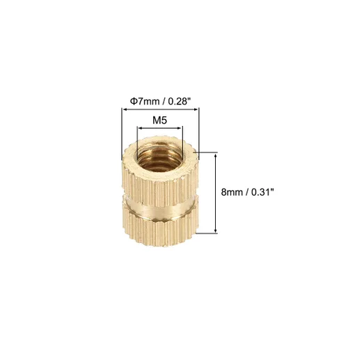Vista 2 de uxcell Tuercas de inserción moleteadas, 30 piezas M5 x 0.031 in rosca hembra latón roscado inserción tuerca de incrustación para impresora 3D