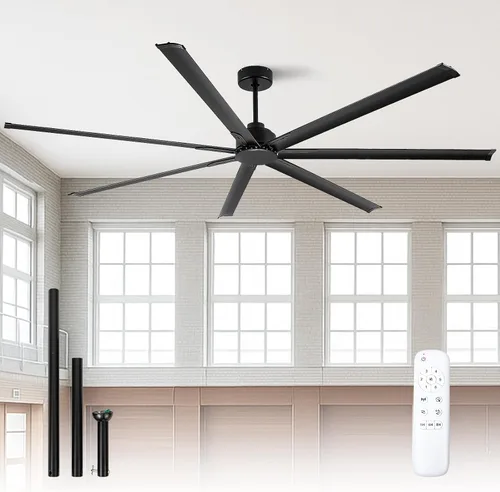 Vista 13 de Ventilador Celing de 72 pulgadas con luz y control remoto, ventilador grande con 8 cuchillas de aluminio negro, motor CC silencioso de 6