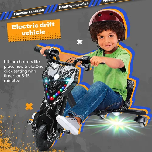 Vista 2 de Drift Kart, triciclos de paseo para niños, triciclo de deriva de rueda grande para mayores de 8 años, triciclo para niños con asiento ajustable