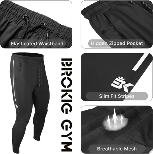Vista 15 de BROKIG Pantalones deportivos ligeros para hombre, elásticos, de secado rápido, con bolsillos con cremallera