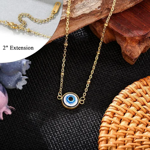 Vista 3 de NUITS DE JUIN Collar de oro en capas para mujer, con dije de corazón de tercer mal de ojos para niñas, collar de gargantilla con cadena Ojo Turco