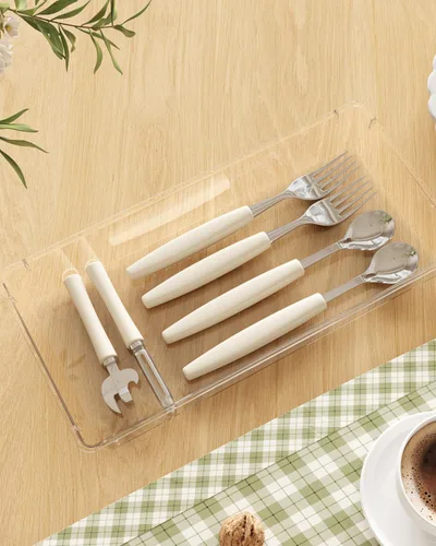 Vista 7 de Lifewit Organizador de cajones de cubiertos, bandeja transparente de utensilios de 5.75 x 11.65 pulgadas para cajón de cocina, organizador
