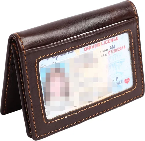 Vista 16 de Billetera delgada de cuero auténtico con bolsillo frontal, espacio para identificación y tarjetero con tecnología RFID