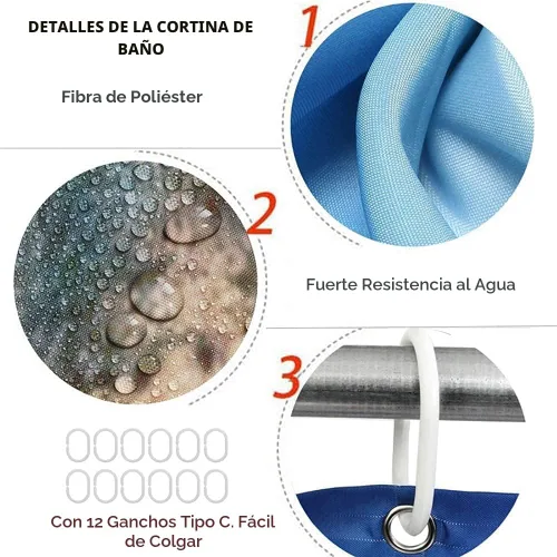 Vista 5 de Juego de 4 cortinas de ducha con diseño de rosa azul y leopardo con alfombras, tapa de inodoro y tapete de baño, cortina de ducha azul con 12
