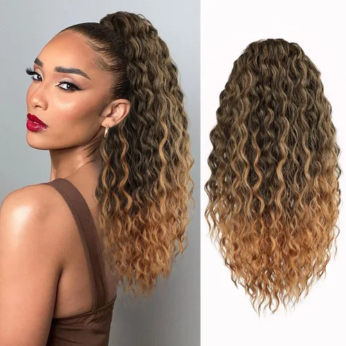 Vista 12 de FREEMEIGE Extensión de cola de caballo, cola de caballo rizada ondulada de 8 pulgadas para mujeres negras, corto, suave, natural, sintético, grueso