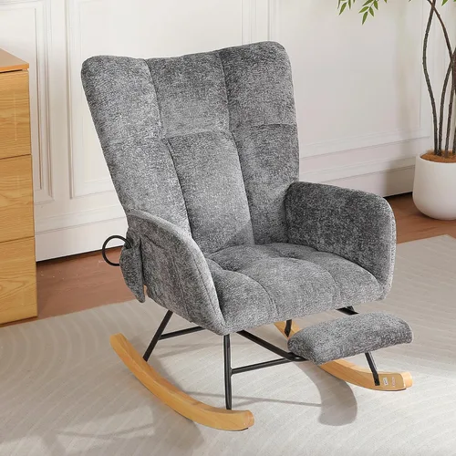 Vista 10 de Mecedora para habitación del bebé con bolsa de aire, silla mecedora de lectura para interiores, acogedoras sillas mecedoras tapizadas con respaldo
