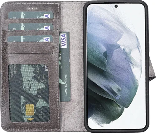 Vista 4 de Bayelon Funda compatible con Galaxy S22, cartera de cuero de grano completo para teléfono, funda desmontable con soporte, funda magnética abatible