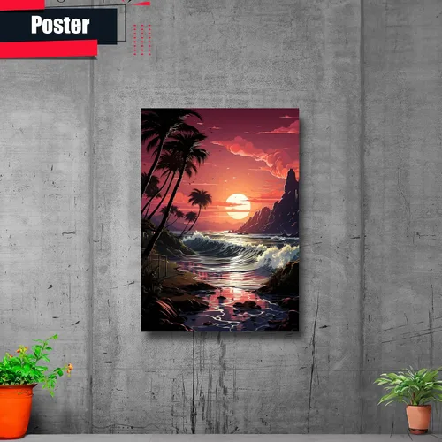 Vista 2 de Neon Sunset Vibes Florida Synthwave Sunset Framed poster Print, Retro Miami Style Wall Art, poster Prints, Wall Decor