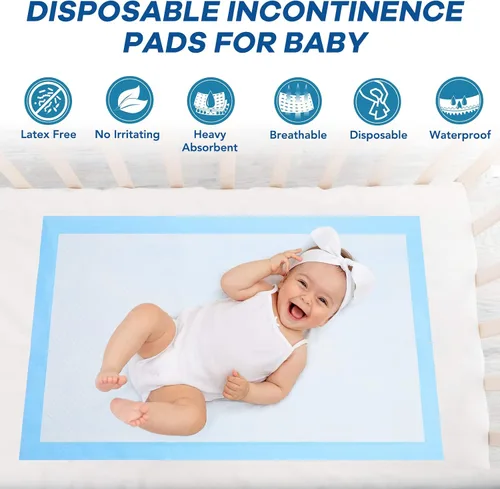 Vista 3 de Cambiador desechable, paquete de 50 almohadillas para la incontinencia del bebé, almohadillas para cambiar pañales, almohadillas ultra suaves, súper