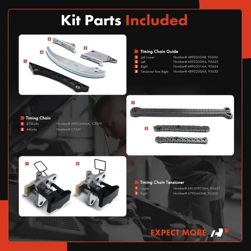 Vista 2 de A-Premium Kit de cadena de distribución del motor con guía y tensor y más [compatible con DOHC, V6 2.7L] Compatible con Chrysler 300, Sebring