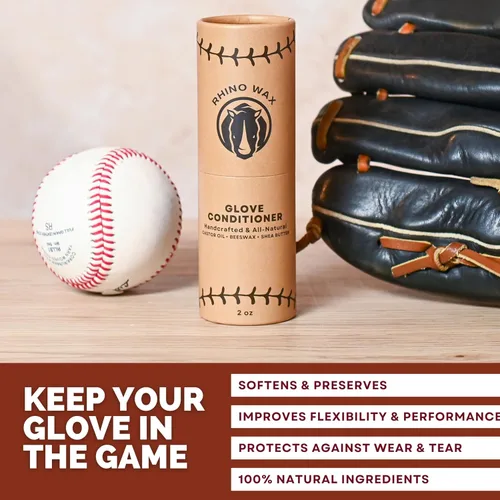 Vista 2 de Rhino Wax - Baseball Glove Conditioner - Condition Ball Mitts or Softball Gloves with Premium Leather Mitt Balm - Deeply Moisturizes, Speeds up