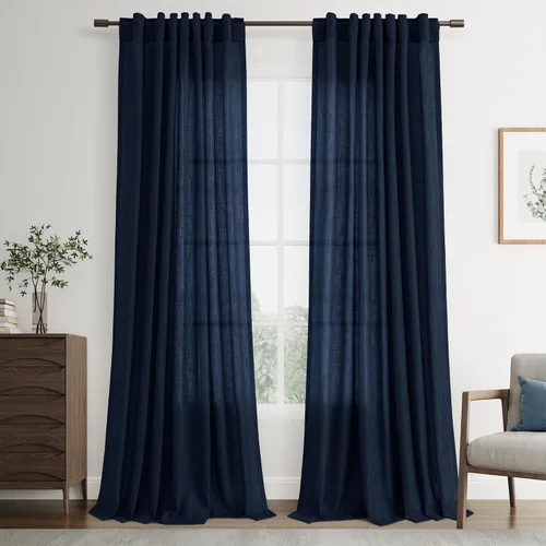Vista 137 de Joywell - Cortinas de lino de 96 pulgadas de largo para sala de estar Natural