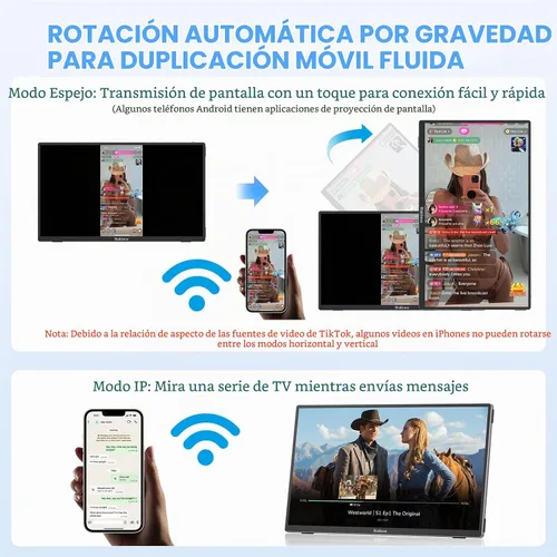 Vista 2 de Monitor portátil inalámbrico, 15.6" 1080P IPS TV del coche