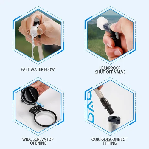 Vista 5 de Vejiga de hidratación, bolsa de agua de 1.5L 2L 3L para mochila de senderismo, depósito de agua de hidratación sin BPA y sin sabor, camping