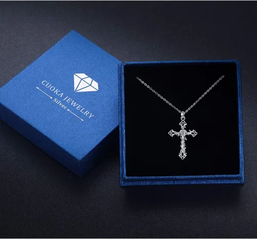 Vista 6 de Cross necklace 925 Sterling Silver Rose Crose Pendant Necklace Cross Necklace for Women (A-Rose Cross Necklace)
