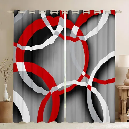 Vista 10 de Cortinas circulares geométricas para dormitorio, sala de estar, niñas, niños, retro, con ojales, cortinas de ventana con ojales, decoración