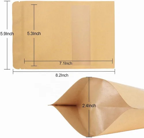 Vista 2 de 200 bolsas Kraft Ziplock de 5.9 x 8.7 pulgadas, bolsa de papel kraft reutilizable con muesca de desgarro y ventana mate para almacenamiento