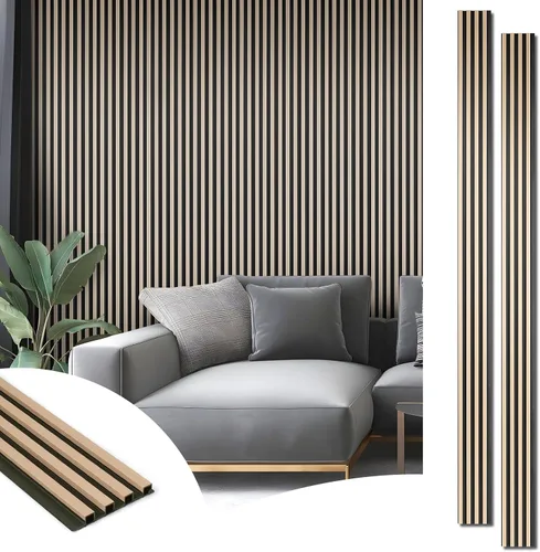 Vista 9 de Art3d Paquete de 4 paneles de pared de listones de madera WPC de 6 x 6 pulgadas para decoración de pared interior, paneles de pared acústicos