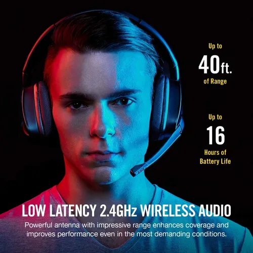 Vista 5 de CORSAIR Void PRO - Auriculares inalámbricos RGB para juegos, Dolby 7.1 Surround Sound para PC, certificados por Discord, controladores de 1.969 in