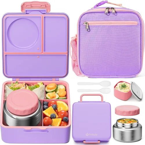 Vista 14 de Fimibuke Juego de lonchera Bento para niños y adultos con tarro de comida aislado de 8 onzas, bolsa de almuerzo y taza de salsa, a prueba de fugas